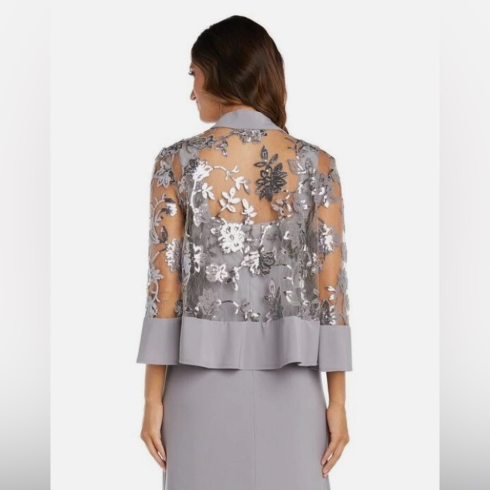 BRAND NEW Grey with Silver Sequin and Lace R&M RICHARDS DRESS SIZE 6 - Picture 4 of 11